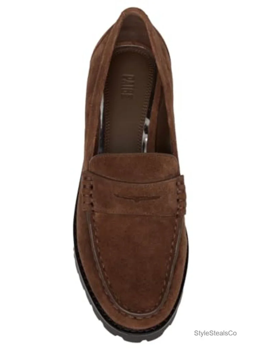 Women's Chocolate Suede Loafers Flat Slip-On with Lug Sole